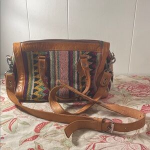 Multicolor Patterned Crossbody Bag with Tan Leather
